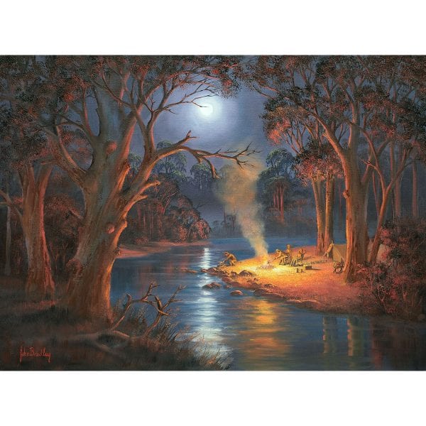 Magical Moonrise Riverbank Painting John Bradley