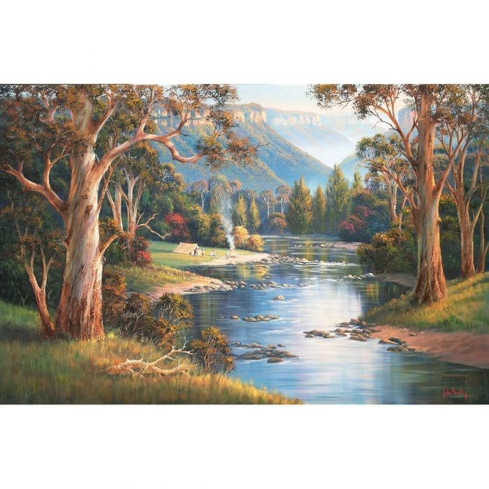 Megalong Valley Campers painting by John Bradley