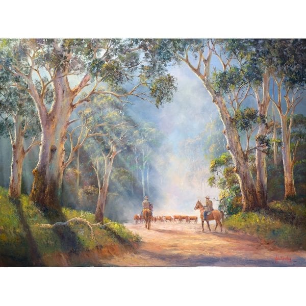 Misty Morning Muster Painting by John Bradley