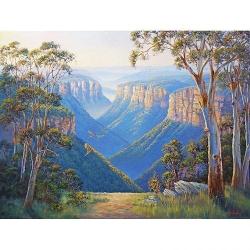 Parrots in the Blue Mountains Oil Painting by John Bradley