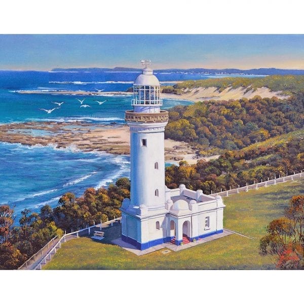 Norah head Lighthouse with Seagulls John Bradley Art John Bradley Art