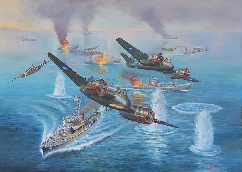 Battle of the Bismarck Sea planes painting John Bradley