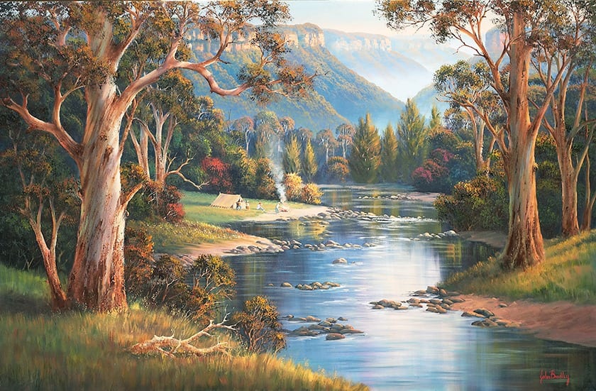 Megalong Velley Campers painting by John Bradley