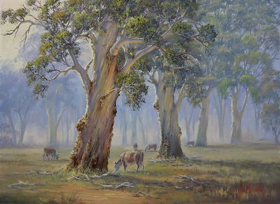 How to paint a misty gum scene